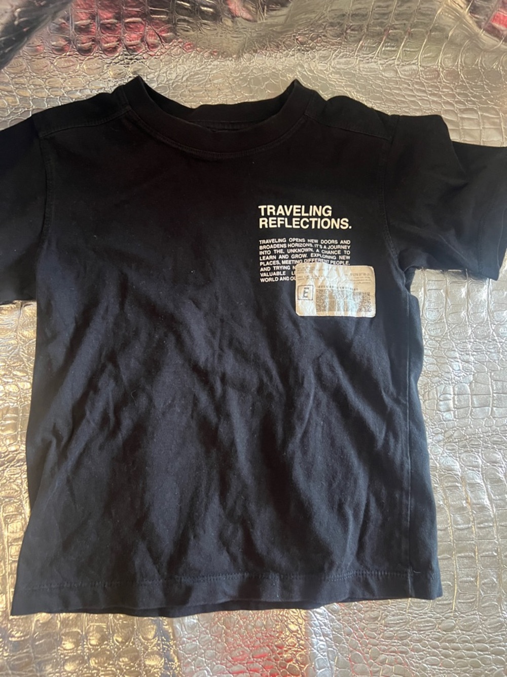 Zara Black Short-Sleeve Tee with White 'Traveling Reflections' Graphic